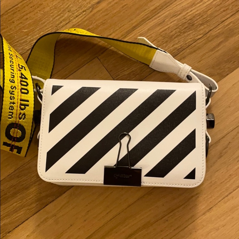 Off white binder clip diagonal crossbody bag